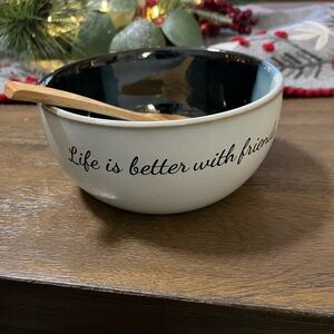 Ceramic Dip Bowl with Spoon - Black and White- NWOB